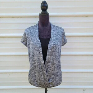 Maurices Top Blouse Shirt Womens Gray Black Wrap Front Short Sleeve Sz M